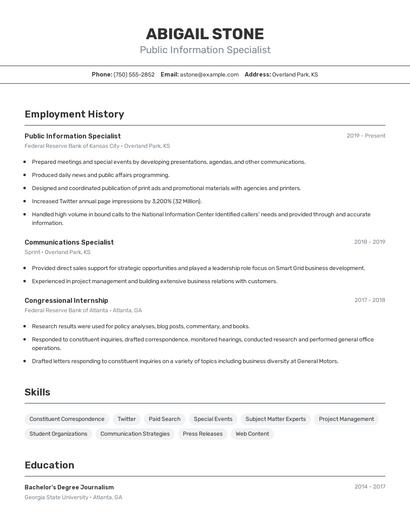 Public Information Specialist Resume