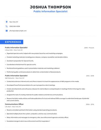 Public Information Specialist Resume