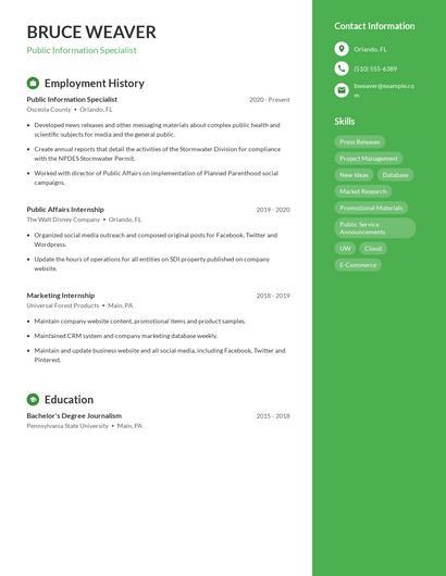 Public Information Specialist Resume