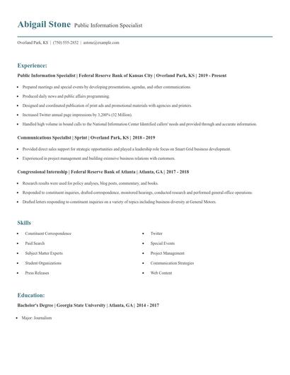 Public Information Specialist Resume