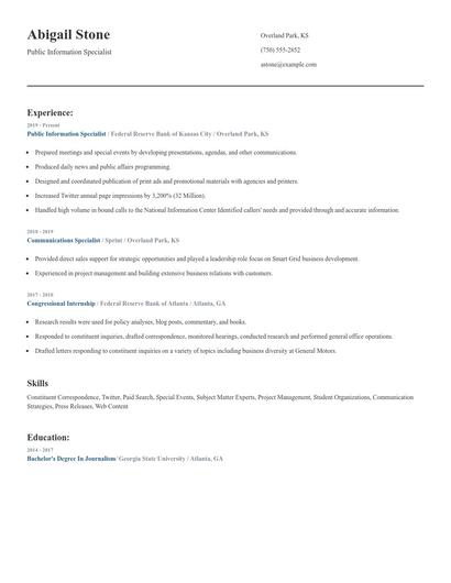 Public Information Specialist Resume