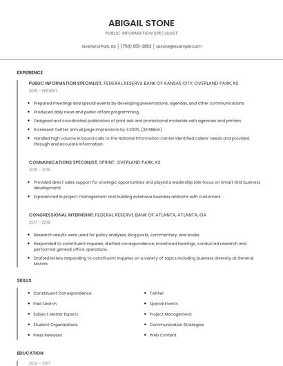 Public Information Specialist Resume