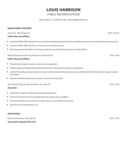 Public Records Officer Resume