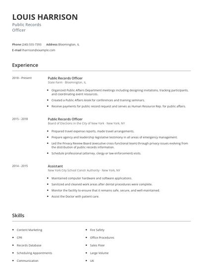 Public Records Officer Resume