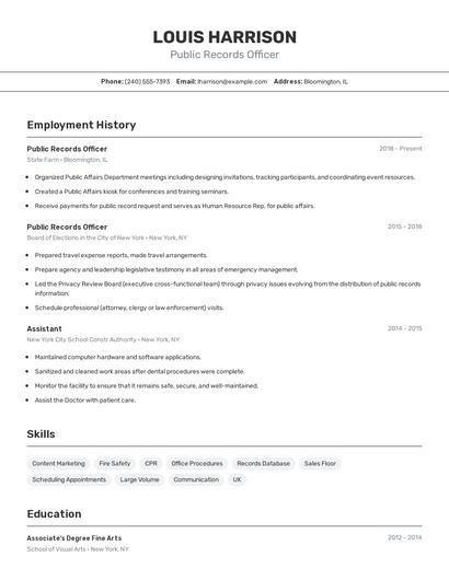 Public Records Officer Resume