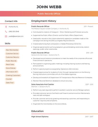 Public Records Officer Resume