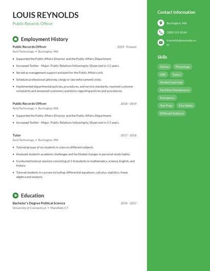 Public Records Officer Resume