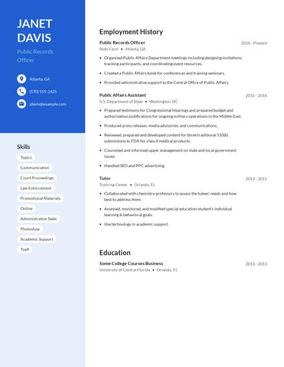 Public Records Officer Resume