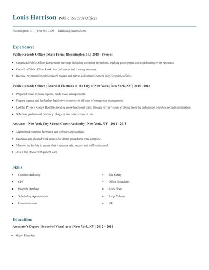 Public Records Officer Resume