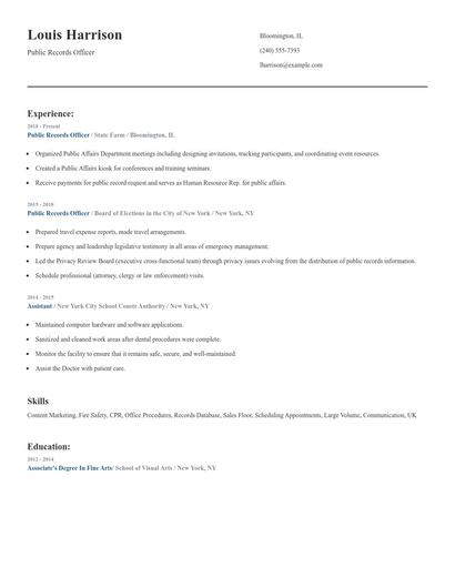 Public Records Officer Resume