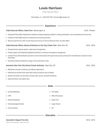 Public Records Officer Resume