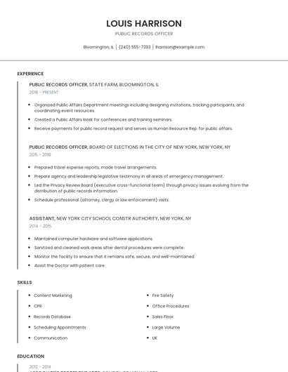 Public Records Officer Resume