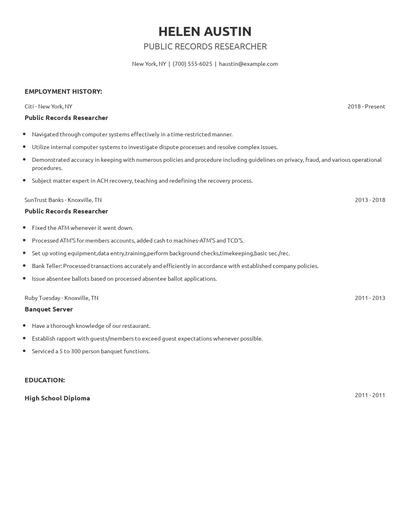 Public Records Researcher Resume