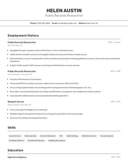 Public Records Researcher Resume