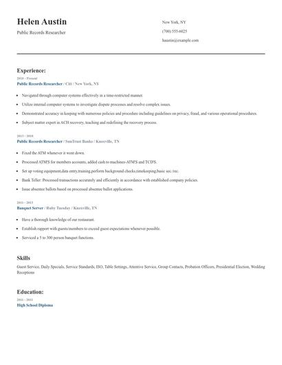 Public Records Researcher Resume