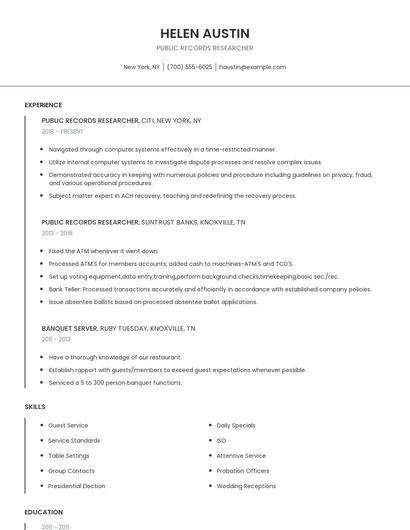 Public Records Researcher Resume