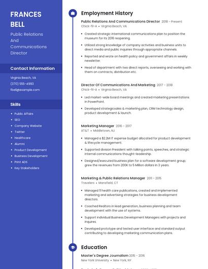 Public Relations And Communications Director Resume