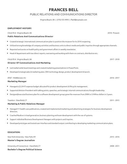 Public Relations And Communications Director Resume