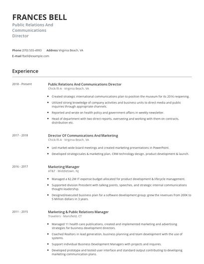 Public Relations And Communications Director Resume