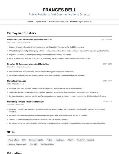 Public Relations And Communications Director Resume