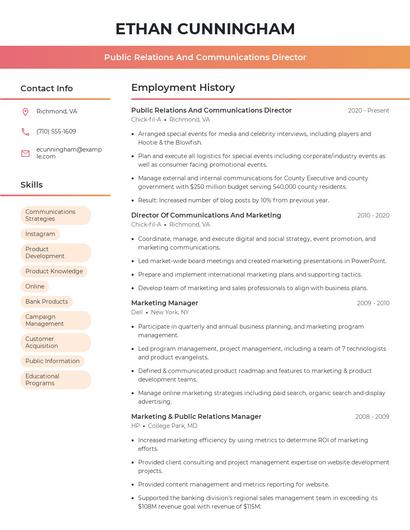 Public Relations And Communications Director Resume
