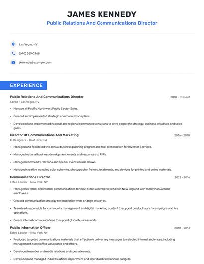 Public Relations And Communications Director Resume