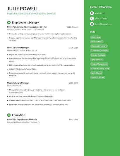 Public Relations And Communications Director Resume