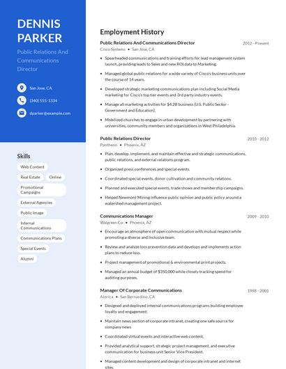 Public Relations And Communications Director Resume
