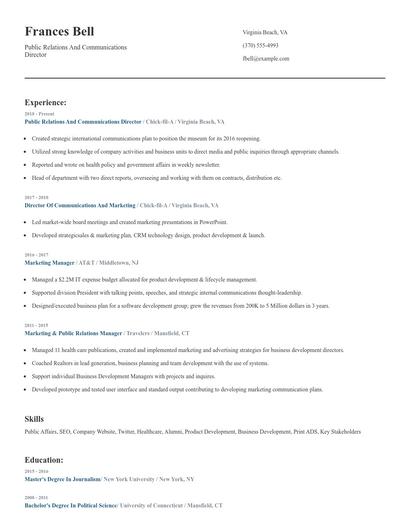 Public Relations And Communications Director Resume