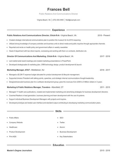 Public Relations And Communications Director Resume