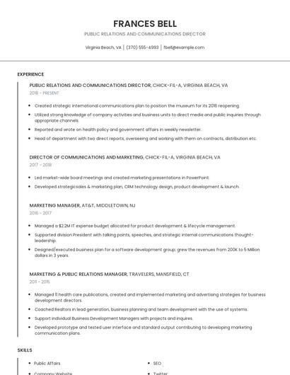 Public Relations And Communications Director Resume