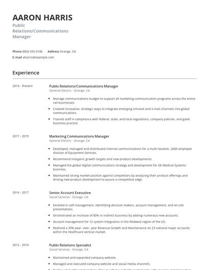 Public Relations/Communications Manager Resume