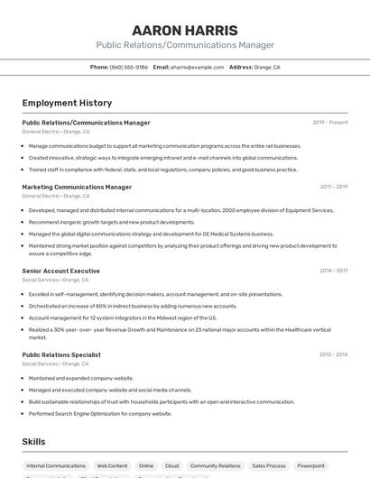 Public Relations/Communications Manager Resume