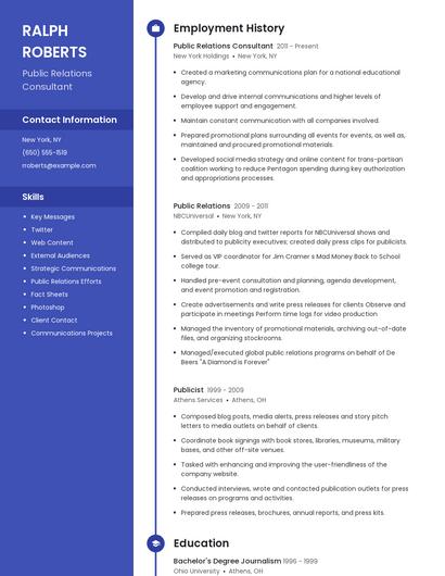 Public Relations Consultant Resume