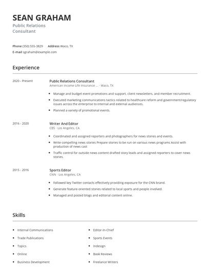 Public Relations Consultant Resume