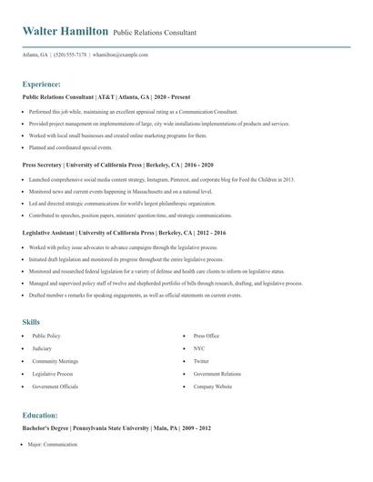 Public Relations Consultant Resume