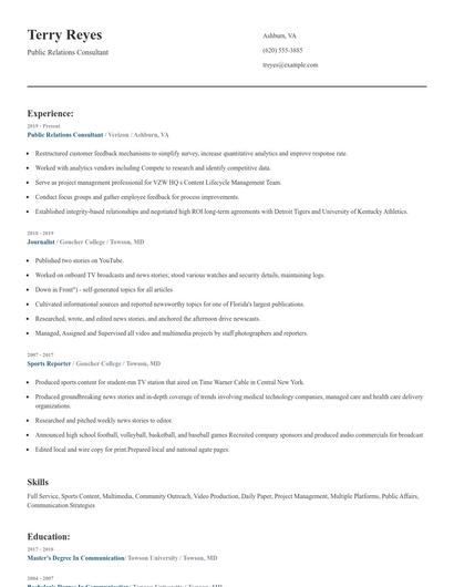 Public Relations Consultant Resume