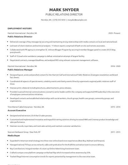 Public Relations Director Resume