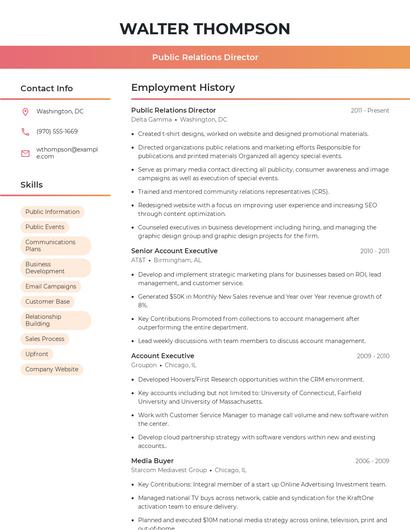 Public Relations Director Resume