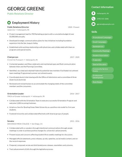 Public Relations Director Resume