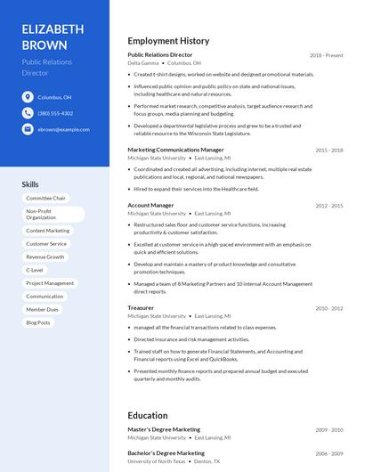Public Relations Director Resume
