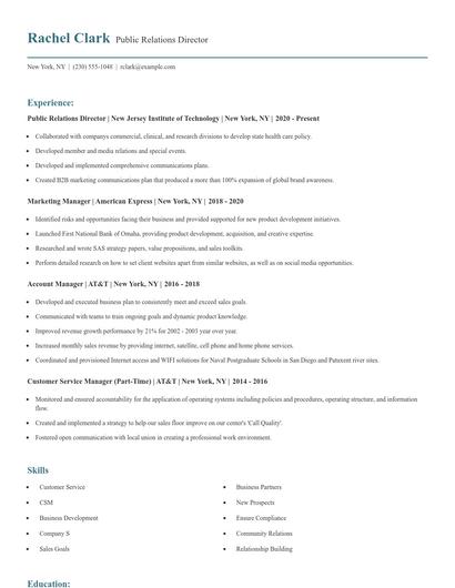Public Relations Director Resume