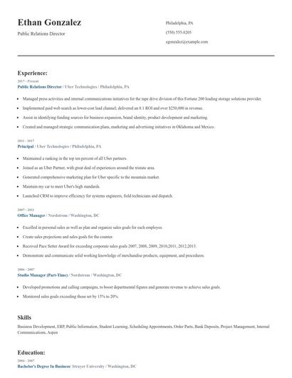 Public Relations Director Resume
