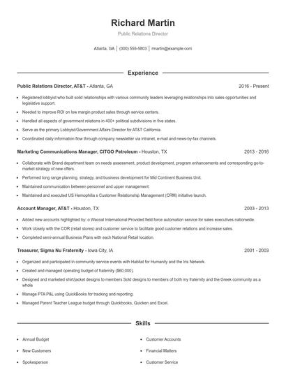 Public Relations Director Resume
