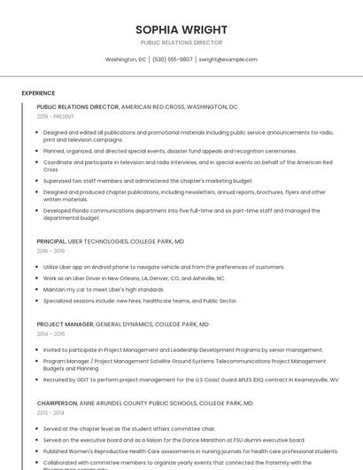 Public Relations Director Resume