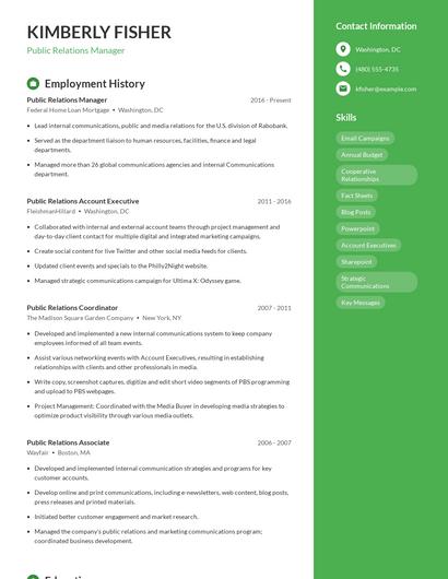 Public Relations Manager Resume