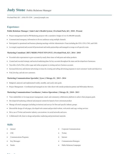 Public Relations Manager Resume