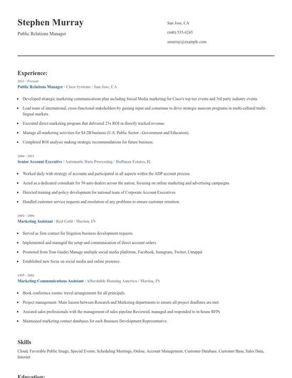 Public Relations Manager Resume