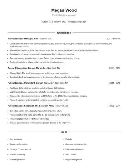 Public Relations Manager Resume