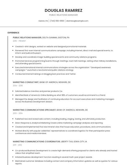 Public Relations Manager Resume